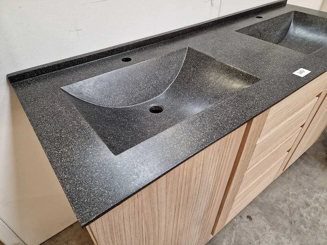 Teakline badkamermeubel dubai 150cm met 2 deuren + 3 laden - terrazzo waskom - afbeelding 6 van  6