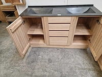 Teakline badkamermeubel dubai 150cm met 2 deuren + 3 laden - terrazzo waskom - afbeelding 1 van  6
