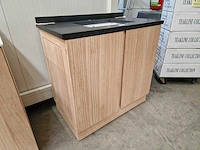 Teakline badkamermeubel dubai 90cm 2 draaideuren - graniet blad + porselein waskom