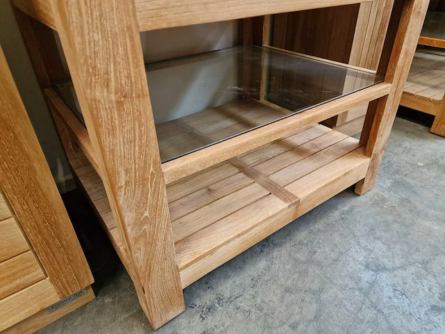 Teakline badkamermeubel erica 75cm + blauwe hardsteen - showroom model - afbeelding 6 van  6