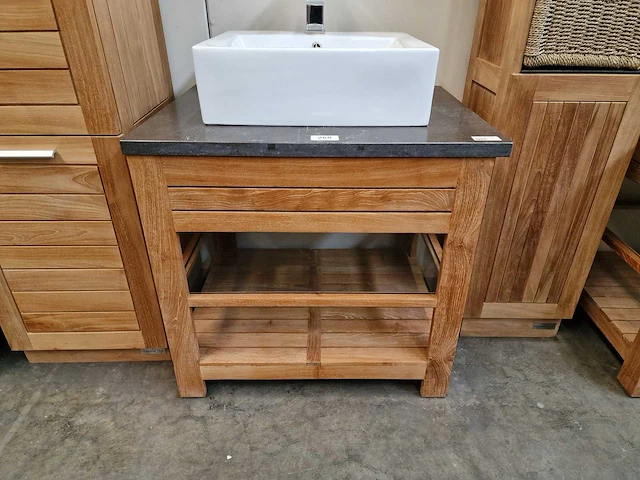Teakline badkamermeubel erica 75cm + blauwe hardsteen - showroom model - afbeelding 2 van  6