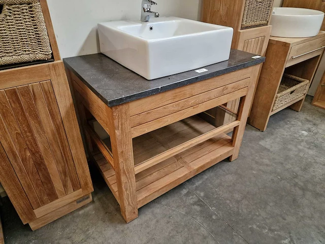 Teakline badkamermeubel erica 95cm + blauwe hardsteen - massief - afbeelding 1 van  6