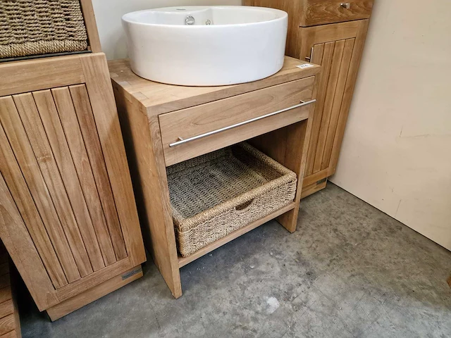 Teakline badkamermeubel loire 60cm + teak blad - massieve a-kwaliteit - afbeelding 1 van  5