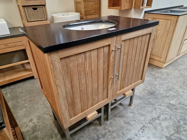 Teakline badkamermeubel new milano 90cm + 1 onderbouw ovale waskom - afbeelding 3 van  5