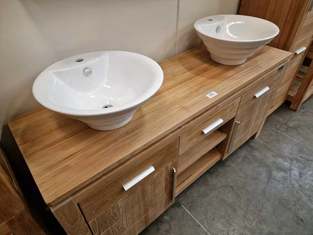 Teakline badkamermeubel new toulouse 160cm 2 deuren + 3 laden - full teak - afbeelding 3 van  7