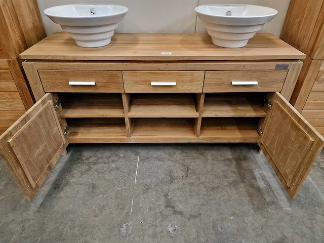 Teakline badkamermeubel new toulouse 160cm 2 deuren + 3 laden - full teak - afbeelding 4 van  7