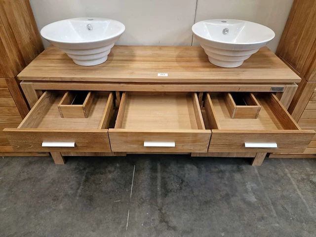 Teakline badkamermeubel new toulouse 160cm 2 deuren + 3 laden - full teak - afbeelding 6 van  7