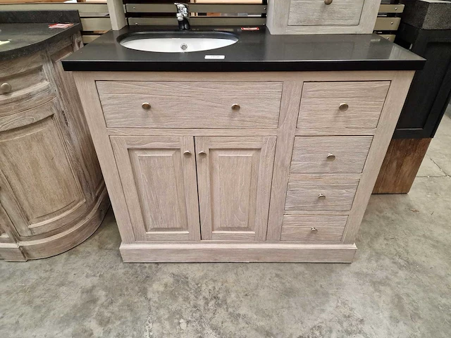 Teakline badkamermeubel retro grey 105cm met blad blauwe hardsteen - afbeelding 2 van  6