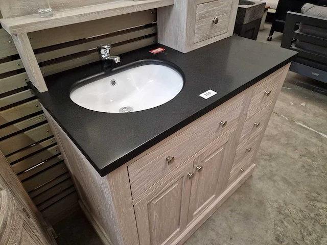 Teakline badkamermeubel retro grey 105cm met blad blauwe hardsteen - afbeelding 3 van  6