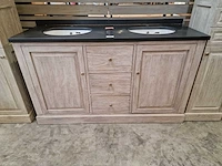 Teakline badkamermeubel retro grey 150cm met laden + 2 onderbouw waskommen - afbeelding 2 van  6
