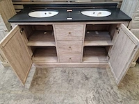 Teakline badkamermeubel retro grey 150cm met laden + 2 onderbouw waskommen - afbeelding 4 van  6