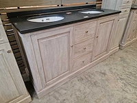 Teakline badkamermeubel retro grey 150cm met laden + 2 onderbouw waskommen