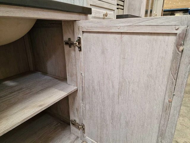 Teakline badkamermeubel retro grey 150cm met laden + 2 onderbouw waskommen - afbeelding 5 van  6