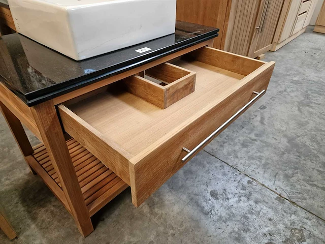 Teakline badkamermeubel saint tropez 90cm met lade + zwarte graniet - afbeelding 3 van  5