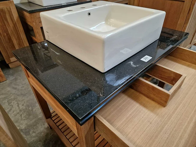 Teakline badkamermeubel saint tropez 90cm met lade + zwarte graniet - afbeelding 4 van  5