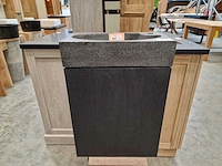 Teakline handwasser zwart met greeploze deur - terrazzo wasbak met kraangat - afbeelding 2 van  4