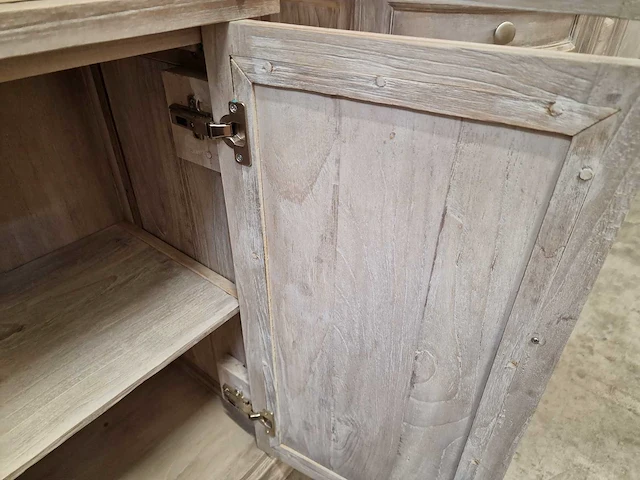 Teakline kolomkast retro grey 2 deuren + 2 deuren glas met legplanken - afbeelding 4 van  5
