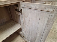 Teakline kolomkast retro grey 2 deuren + 2 deuren glas met legplanken - afbeelding 4 van  5