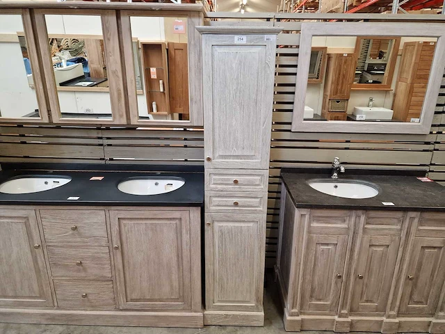 Teakline kolomkast retro grey deuren rechts open + 2 laden massief - afbeelding 1 van  4