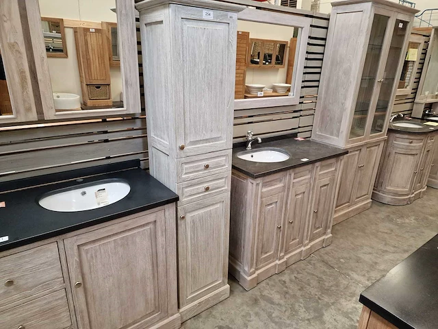 Teakline kolomkast retro grey deuren rechts open + 2 laden massief - afbeelding 2 van  4
