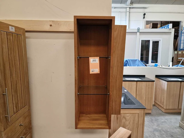 Teakline teak hangkastje met 2 glazen legplanken handdoek model - massief - afbeelding 2 van  3