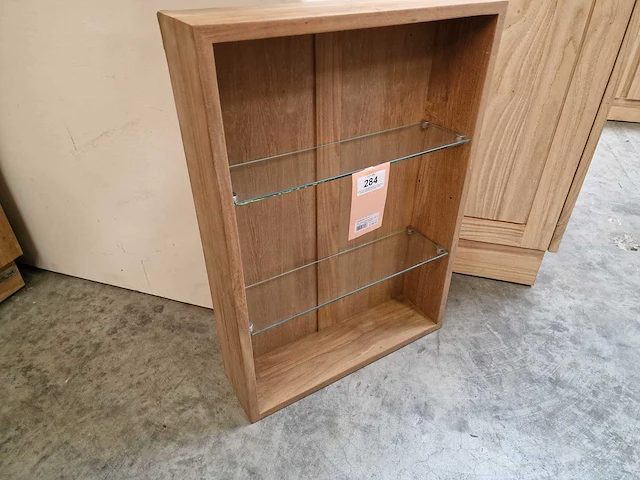 Teakline teak hangrek essence 70cm hoog 14cm diep + 2 glazen legplanken - afbeelding 2 van  3