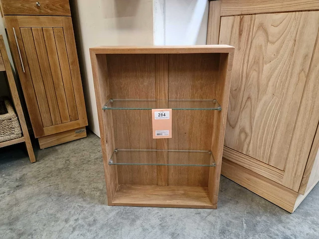Teakline teak hangrek essence 70cm hoog 14cm diep + 2 glazen legplanken - afbeelding 1 van  3