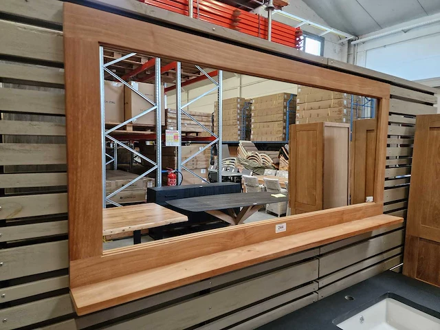 Teakline teak spiegel essential 150cm x h70cm lijst 7cm met legplank - afbeelding 1 van  3