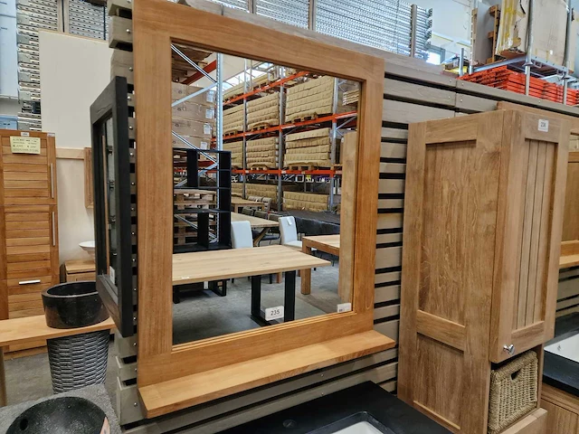 Teakline teak spiegel essential 75cm x h90cm lijst 7cm met legplank - afbeelding 1 van  3