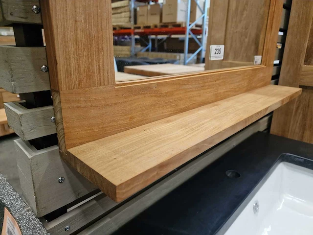 Teakline teak spiegel essential 75cm x h90cm lijst 7cm met legplank - afbeelding 3 van  3