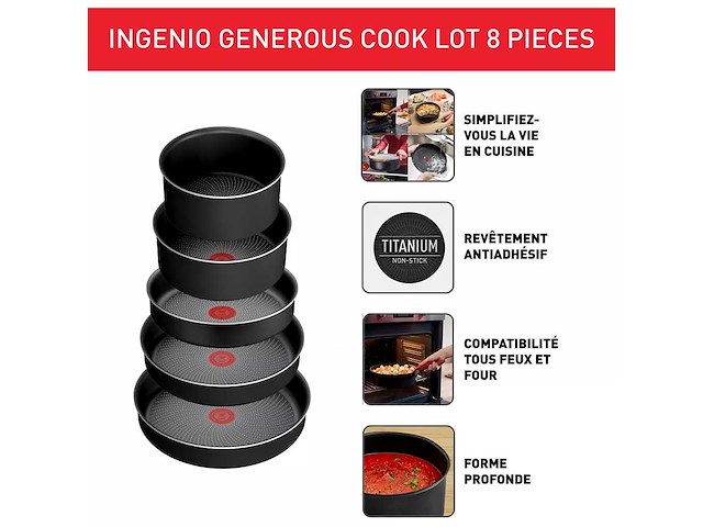 Tefal ingenio generous cook cookware set 8 stuks - afbeelding 5 van  7