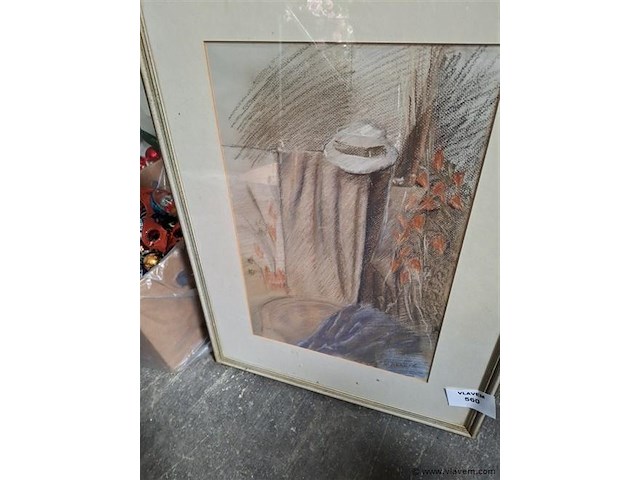 Tekening achter glas - afbeelding 1 van  2