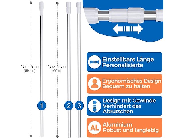 Telescoopstang 1,7 tot 4,7meter met universele kop - afbeelding 2 van  5