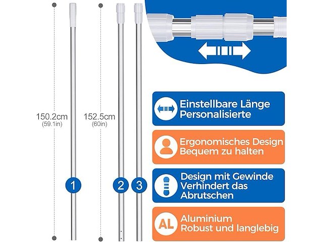 Telescoopstang 1,7 tot 4,7meter met universele kop - afbeelding 2 van  5