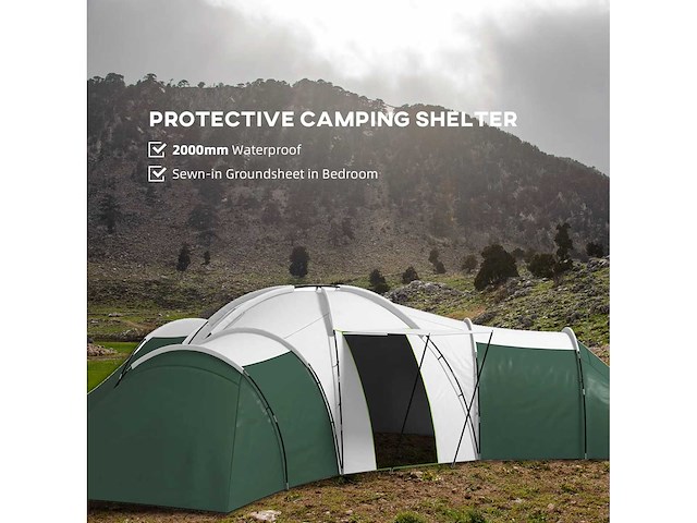 Tent voor 6-9 personen met slaapkamers en woonkamer, accessoires inbegrepen, groen - afbeelding 6 van  8