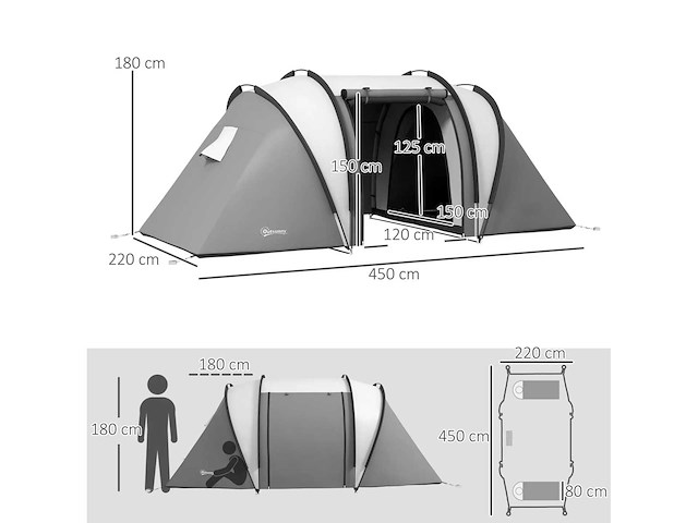 Tente de camping familiale 4-5 personnes avec 2 chambres 3 fenêtre - afbeelding 4 van  8