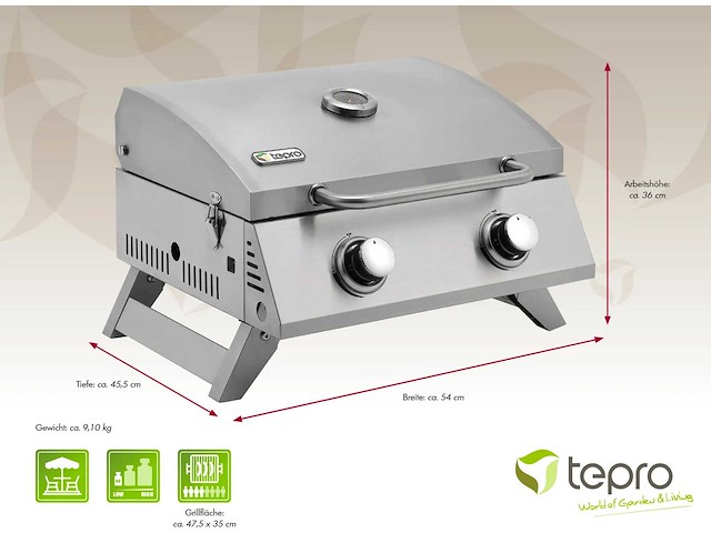 Tepro chicago tafelgasgrill, 2 branders - afbeelding 7 van  7