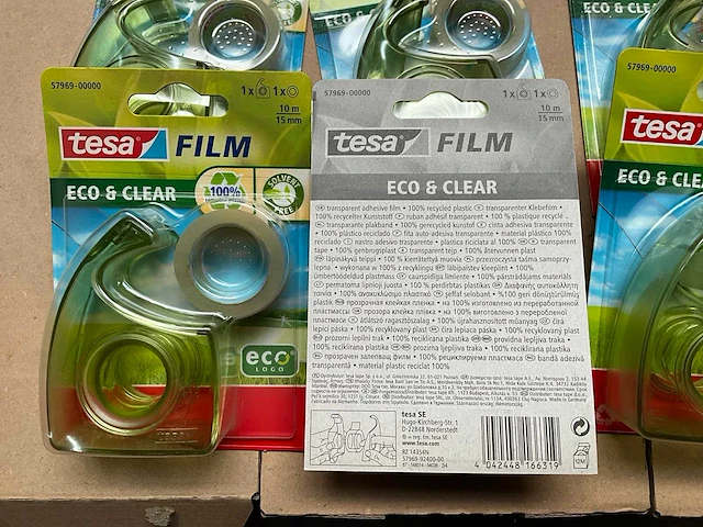 Tesa film eco & clear dubbele zijdige plakband 10 m x 15 mm met houder (34x) - afbeelding 2 van  3