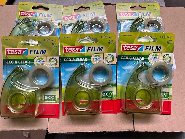 Tesa film eco & clear dubbele zijdige plakband 10 m x 15 mm met houder (34x) - afbeelding 2 van  3