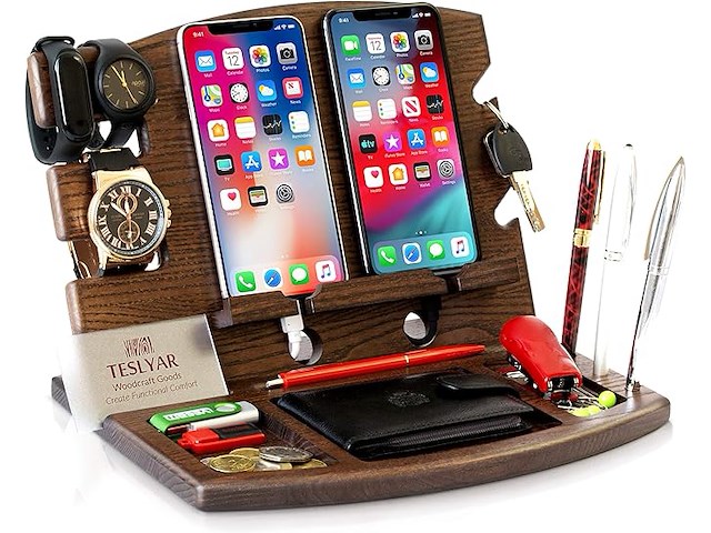 Teslyar dubbel houten docking station - afbeelding 1 van  5