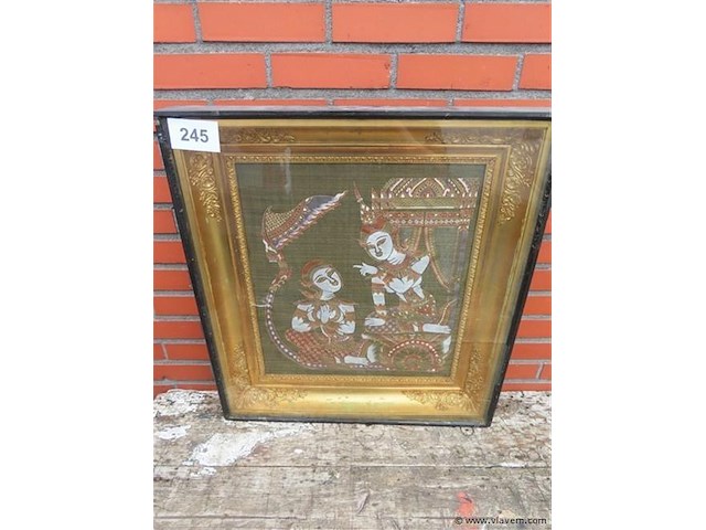 Thais werk op zijde achter glas - afbeelding 1 van  4