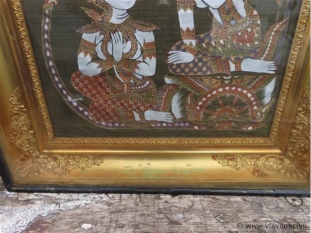 Thais werk op zijde achter glas - afbeelding 3 van  4
