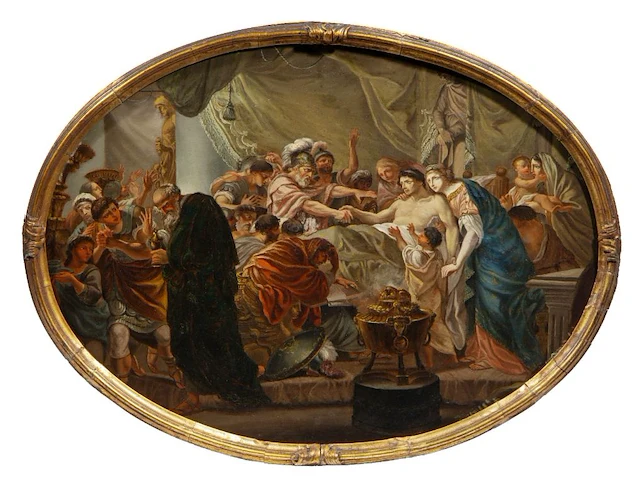 The death of germanicus, rossica painter after the original composition by heinrich friedrich füger (1751-1818), oil on panel with sponki joints 52 x 70 cm. (20.46 x 27.55 in.), frame: 55 x 73 cm. (21.64 x 28.73 in.) - afbeelding 2 van  7