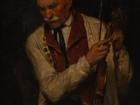 The fiddler, late 19thc, oil on canvas on panel 37 x 23.5 cm. (14.57 x 9 1/4 in.), frame: 46 x 34 cm. (18.10 x 13.39 in.)