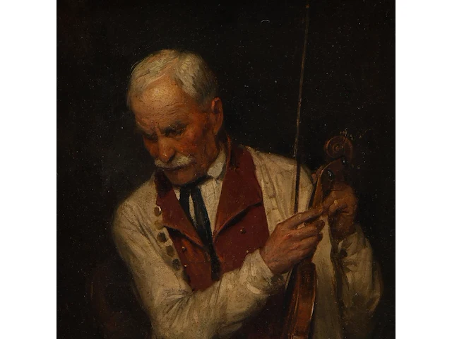 The fiddler, late 19thc, oil on canvas on panel 37 x 23.5 cm. (14.57 x 9 1/4 in.), frame: 46 x 34 cm. (18.10 x 13.39 in.) - afbeelding 4 van  4
