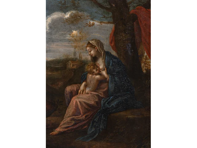 The 'madonna lactans' in a landscape, 17thc, oil on copper 21 x 15.5 cm. (8.26 x 6.09 in.), frame: 42.5 x 37 cm. (16.73 x 14.57 in.) - afbeelding 1 van  4