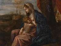 The 'madonna lactans' in a landscape, 17thc, oil on copper 21 x 15.5 cm. (8.26 x 6.09 in.), frame: 42.5 x 37 cm. (16.73 x 14.57 in.)