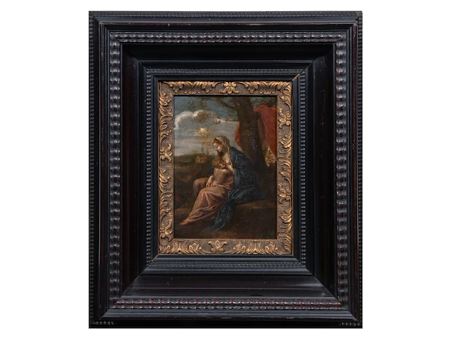 The 'madonna lactans' in a landscape, 17thc, oil on copper 21 x 15.5 cm. (8.26 x 6.09 in.), frame: 42.5 x 37 cm. (16.73 x 14.57 in.) - afbeelding 2 van  4
