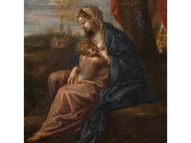 The 'madonna lactans' in a landscape, 17thc, oil on copper 21 x 15.5 cm. (8.26 x 6.09 in.), frame: 42.5 x 37 cm. (16.73 x 14.57 in.) - afbeelding 3 van  4