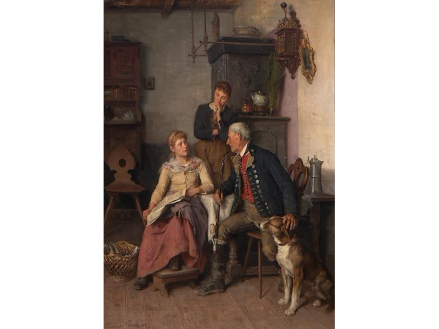 Théodore gérard (1829-1902), the newspaper, 1893, oil on canvas 80 x 57 cm. (31 1/2 x 22.44 in.), frame: 110 x 87 cm. (43.31 x 34 1/4 in.) - afbeelding 1 van  7